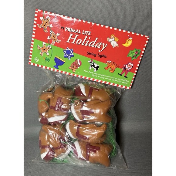 NIP Vintage PRIMAL LITE Xmas Teddy Bear Santa Hat Party Lights-1995 String lighs - Picture 2 of 9